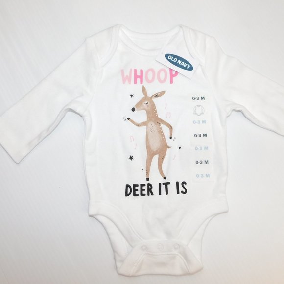 Old Navy Baby 0-3 months Long Sleeve Onesie "Whoop Deer it is" Holiday - NEW - Picture 3 of 6
